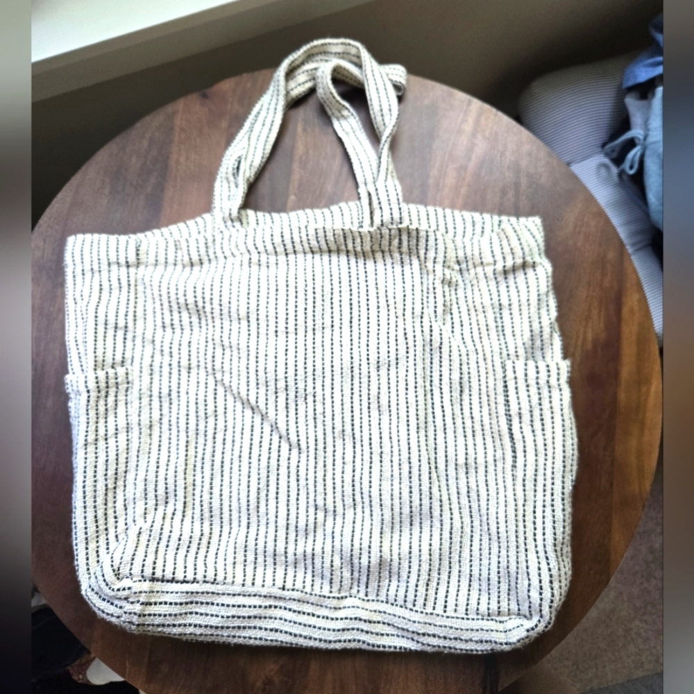 Boho Striped Black and White Hobo Bag